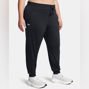 Under Armour UA Tech Heat Gear Jogger Pants Solid Black Drawstring Waist Size 1X